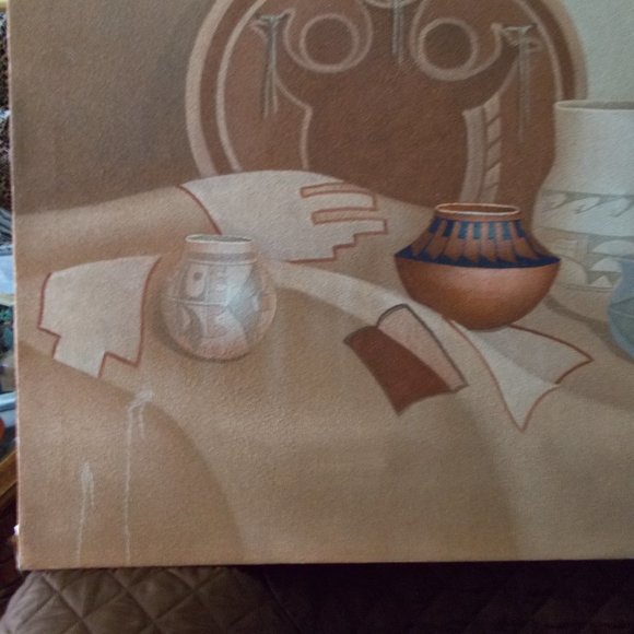 Vintage Pottery Painting by Noted Cultural Artist Mario, Signed  24"x36" - Picture 4 of 7